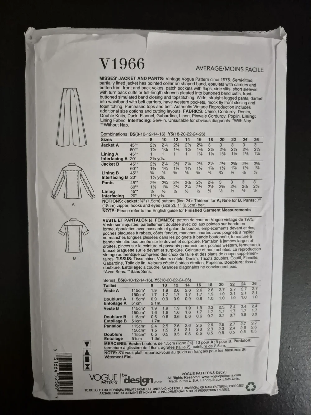 Vogue Pattern V1966 *UNCUT* Size B5